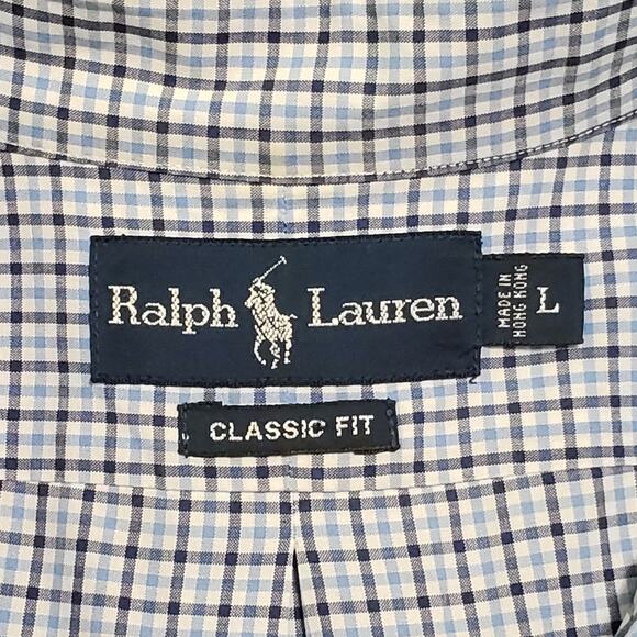 Ralph Lauren Mens Blue Check Plaid Button Down Shirt Classic Fit Short Sleeve L - Picture 6 of 13